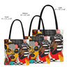 Soul Sisters abstract shower curtain featuring a modern pop art collage of two Black women celebrating sisterhood, Afrocentric style, and bold contemporary bathroom décor.
