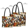 Afrocentric Juneteenth tote bag featuring a joyful Picnic in the Park family reunion celebration with African American community gathering artwork in a colorful urban artistic style.