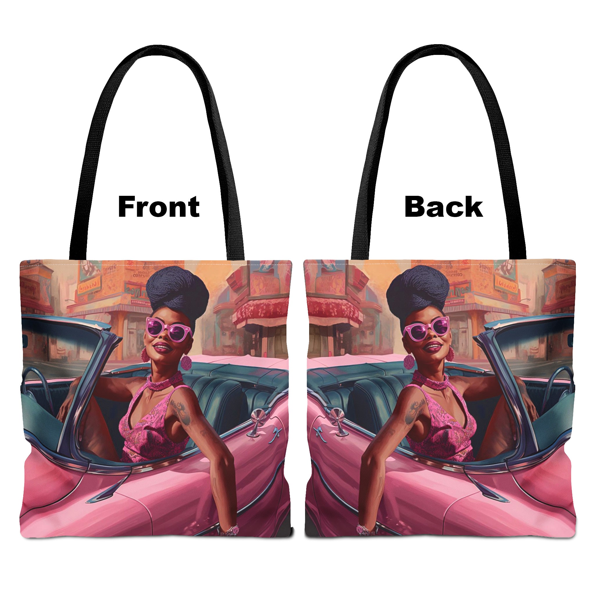 Black Fashionista Tote Bag - front and backview.