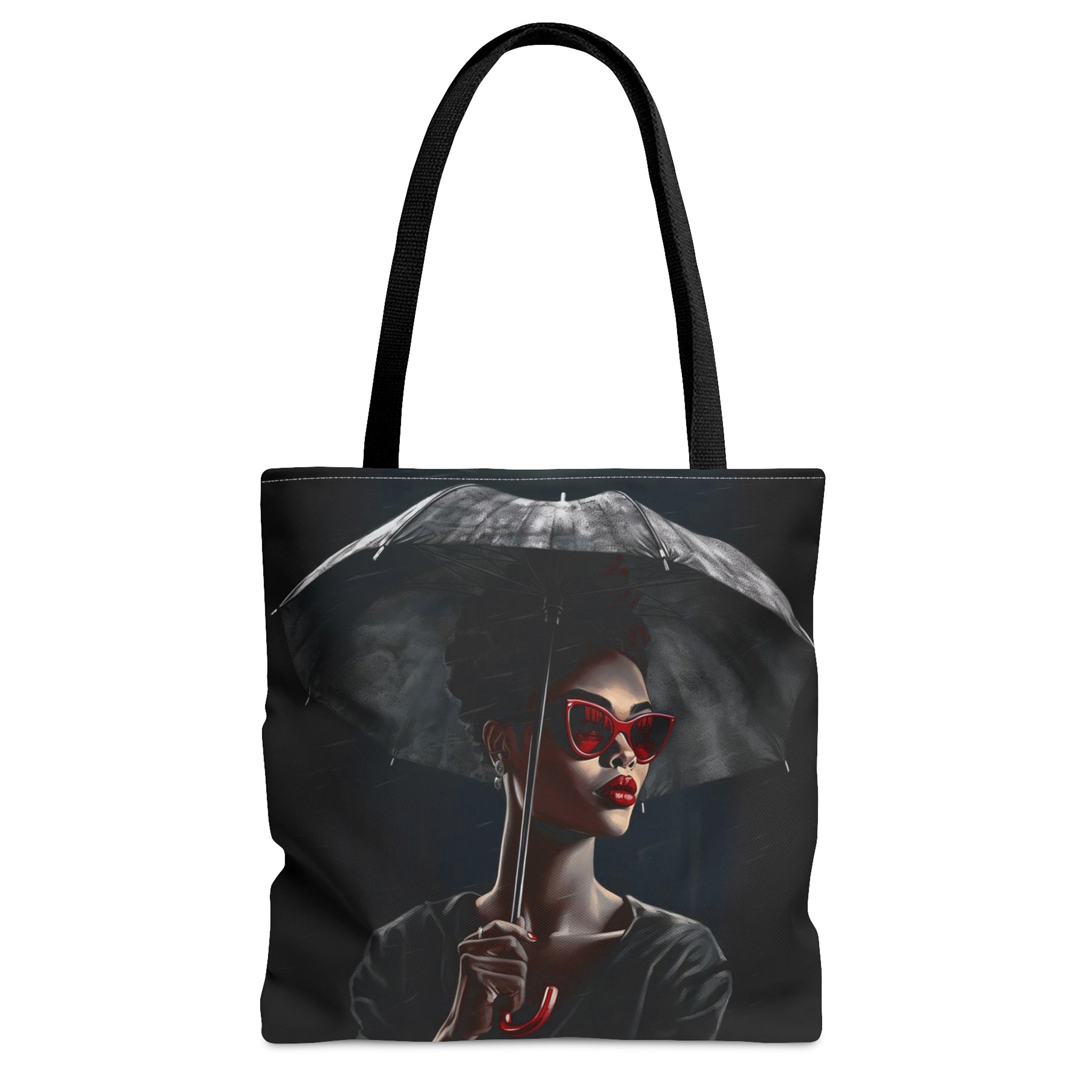 Black Fashionista Tote Bag Stormy Weather - front view.