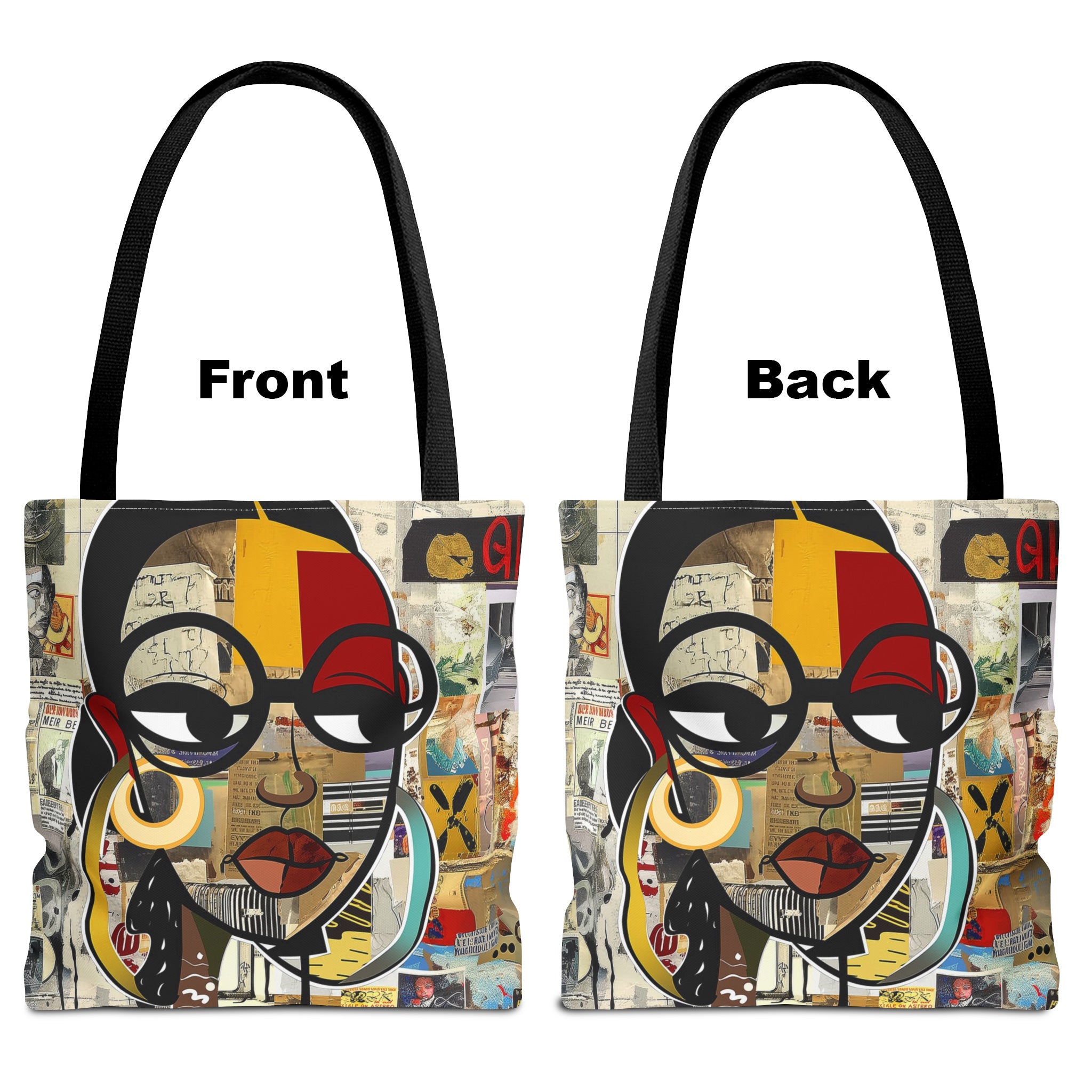 Tote bag featuring a cartoon-style illustration of a confident Black girl named Latisha in a vibrant graffiti art style. Designed as a stylish and durable carry-all for books, shopping, or everyday use. Celebrates African American culture, fashion, and empowerment.