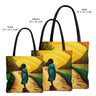 Walk your path with the Black Woman with African Dreadlocks Tote Bag, featuring an inspiring Afrocentric design and a Yellow Brick Road theme. A stylish reminder to follow your dreams fearlessly.