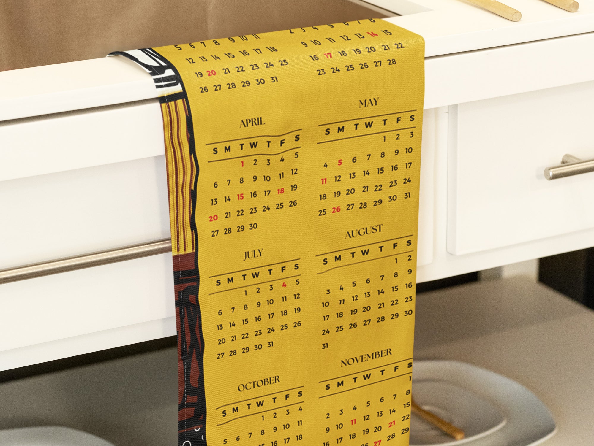 2025 Calendar Mud Cloth Tea Towel Afrocentric Day Planner Wall Calendar