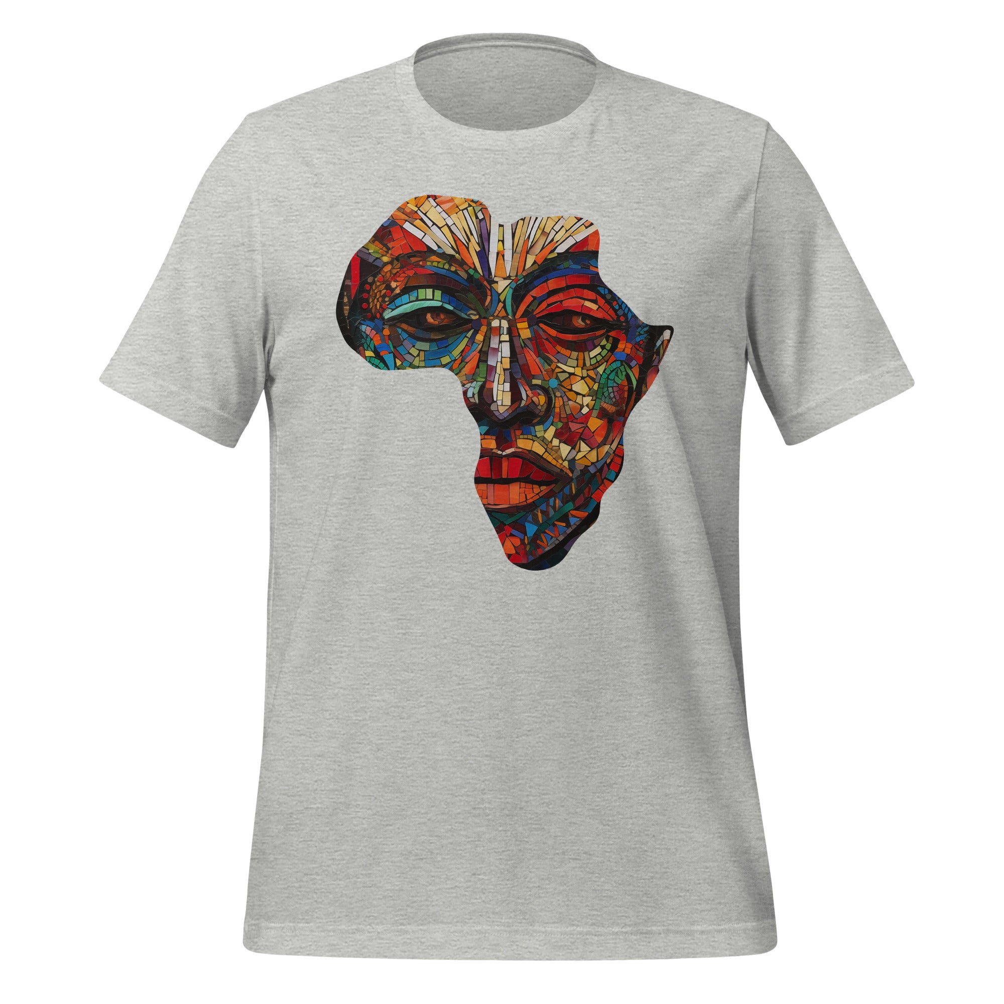 Map of Africa Tee Shirt - Abstract African Mask in athletic heather.