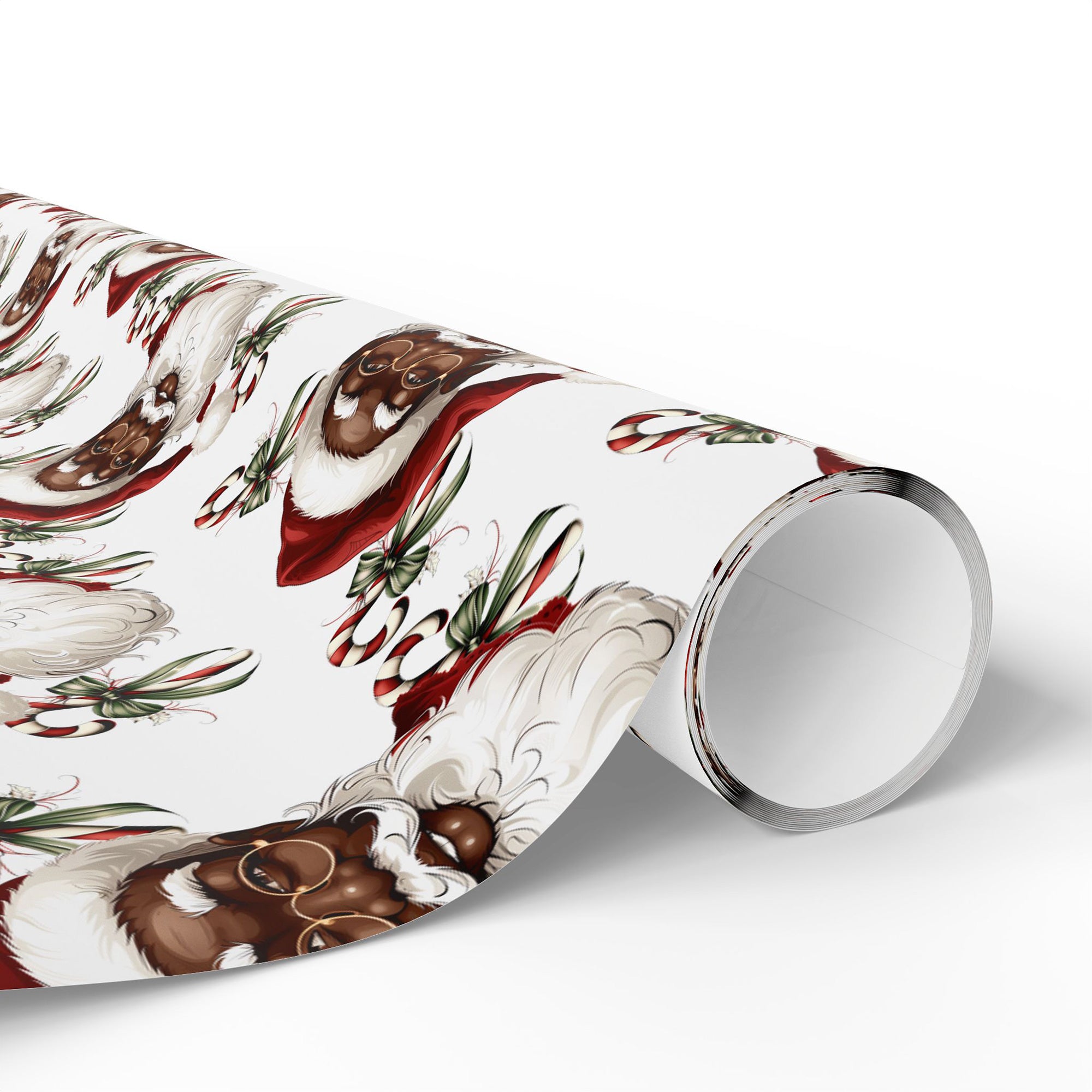 Black Santa Claus Candy Cane Wrapping Paper featuring African American Santa in red and white festive design, perfect for Afrocentric holiday gifts and Christmas celebrations.